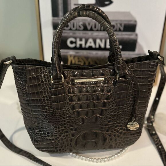 Brahmin Elegant Leather Croc embossed brown handbag shoulder bag - Picture 1 of 11